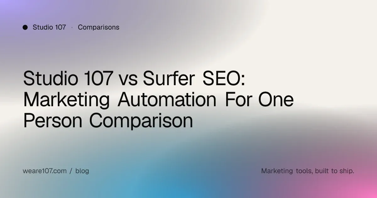 Studio 107 vs Surfer SEO: Marketing Automation For One Person Comparison